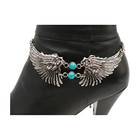 Women Silver Metal Boot Chain Bracelet Shoe Angel Wing Charm Wrap Around Anklet