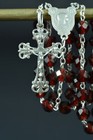 Nice Art Nouveau French Antique Hand Rosary Garnet Glass   Silver Signed Penin