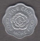 Seychelles 1975  5 Cents  Qeii  Fao Cabbage Grow More Food  Aluminum  Km  18
