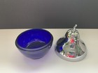Vtg English Cobalt Blue Glass Chrome Sugar Jam Preserve Bowl Pear Shaped