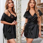 Women Sexy Satin Lingerie Nightgown Silky Kimono Robes Sleepwear Nightwear Dress