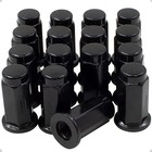  16 Pcs M10x1 25 Thread Flat Seat 28mm 1 10  Long Lug Nuts 14mm Hex Fits Black