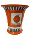 Vintage Hand-painted Ceramic Orange Fruit Vase With Bold Black   White Stripe De