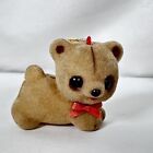 Vintage Flocked Teddy Bear Ornament Set Of 2 Christmas Cute Big Eye