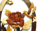 Hummingbird Rose Flower Bee Intarsia Wood Wall Art Home Decor Plaque Lodge New