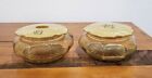 Set Of 2 Art Deco 1920s Amber Glass Powder Jar vanity Dresser Box Celluloid Lids
