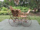 Antique Victorian Wakefield Wicker Rattan Hearts Baby Carriage Buggy Parasol