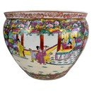 Large Vintage Famille Rose Koi Fish Bowl Planter 14   w X 12    Tall