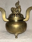Vintage Chinese Asian Brass Foo Dog Incense Burner 9    Tall