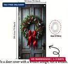 Natural Pinecone Christmas Wreath With Bells 71x35inch Rustic Winter Door Cover