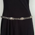 Chain Link Belt Silver Metal Oval Discs Adjustable S M L Women s 42  Long Vtg