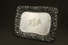 Antique Spanish Silver Repousse Tray Grapevine Border 19th Century