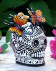 Day Of The Dead Sugar Skull With Monarch Butterflies Handmade Mexico Folk Art Sm