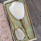 Vintage Gold Handheld Vanity Mirror Brush And Comb Birds 3 Piece Art Deco New