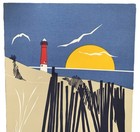 Vtg 70s Marushka Lighthouse Coastal Screen Print Design Textile Wall Art 35 x24 