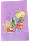 Vintage 70s Mod Christmas Card Unused Sweet Girl Pulling Sled  Drawing Artwork