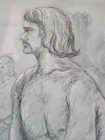Vintage 1971 Nude Portrait Male Charcoal Pencil Paper Drawing 18 x24  Art