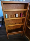 Vintage Wood Thread sewing Cabinet With Lock And Handle Spools Brown