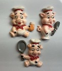Lot Of 3 Googly Eye Pig Chef Vintage Plastic Refrigerator Magnets