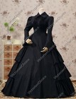Black Victorian Gothic Maid Mourning Dress Steampunk Witch Halloween Costume 007