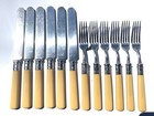 Atq 12 Pc Landry Frery   Clark Sterling Silver   Faux Ivory 6 Forks 6 Knives Set