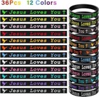 36 Pcs Jesus Loves You Silicone Wristbands Colorful Rubber Bracelets Christian S