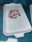 Set Of 6 Vintage Fire King Milk Glass Pink Fleurette Stackable Snack Trays  ss