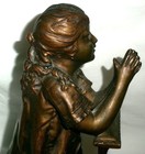 Antique French Art Nouveau Metal Girl W  Toy Doll Praying Art Statue Sculpture