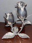 Vintage Rose Silver Plated Salt   Pepper Shaker Set Heavy Unique Beautiful Nice
