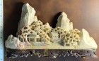Vintage Chinese Carved Soapstone Village Scene With Porcelain Figures     Hand Pai