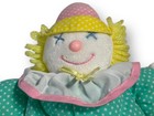 Eden Clown Plush Baby Rattle Polka Dot Yarn Hair Vintage Toy Lovey Aqua Blue 9 