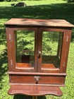 Antique Counter Top Display Case Wood Glass Doors   Drawer