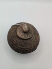 Vintage Handwoven  Mini Round Wicker Basket With Attachable Lid Boho