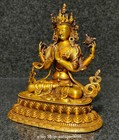 6   Old Tibet Purple Bronze Gold 4 Arms Avalokiteshvara  Chenrezig Buddha Statue