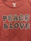 Members Mark Girls Peace And Love Ls 10 12 T-shirt Sequins Maroon Vinyl New 