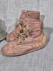 Lot 2 Antique Victorian Toddler Shoes Black High Button Red Lace Up Leather Boot