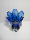 Vintage Royal Galley Art Glass Vase Cobalt Blue  Green And Clear Poland 10 