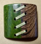 Lg Vintage Pair Green Bakelite Catalin   Wood Buttons W  Leather 1 5    Vgc
