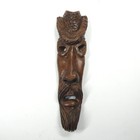 Hand Carved Wooden Man   s Face With Hat Wall Hanging Vintage Folk Art 14  Long