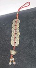 Vtg Chinese Feng Shui Coin Hanging Ornament 5 Emperor Coins With Jade Beads