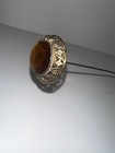 Antique Victorian Orange Stone Hatpin With Gold Engravings 8 Inch