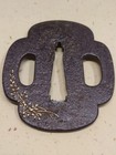 Iron Tsuba Gold Inlay Plant Illustration Short Sword Size