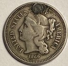 1866 Three Cent Nickel Piece Fine Details With Free Shipping