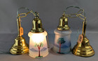 Antique Pair Brass Pendant Light Fixtures Painted Glass Frosted Shades Works L2