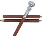 Antique Victorian Knob Silver Brass Handle Walking Stick Antique Cane Brown Wood