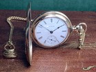         antique Elgin 18s Hunter Case Pocket Watch Keeps Time Complete W chain   Box