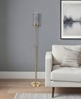 66  Brass Adjustable Torchiere Floor Lamp With Clear Glass Cylinder Shade