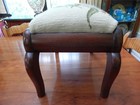 Antique Footstool With Parrot Needlepoint Cover  Soft Green  Excellent Shape