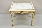 Vintage French Louis Xv Style White Painted Marble Top Low Square Coffee Table