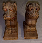Great Set  Vintage  Folk Art  Boxer  Dog  Carved  Wooden  Bookends